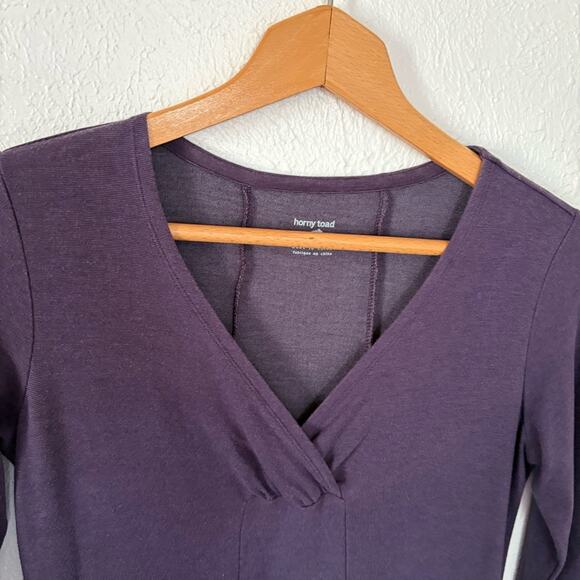 Horny Toad Rosalinda plum purple 3/4 length sleeve v neck tencel mini dress XS - Picture 5 of 8